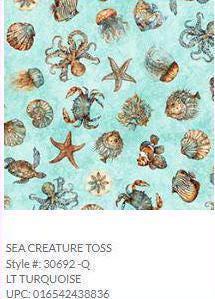 Sea Creature Fabric - Lt Turquoise - QT Fabrics - 100% Cotton - Ocean Life