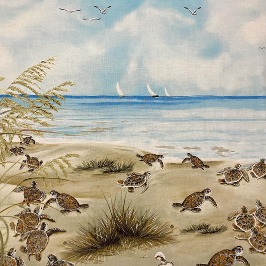 Sea Turtle Panel 43" x 24" - Turtle March - Henry Glass - 100% Cotton fabric