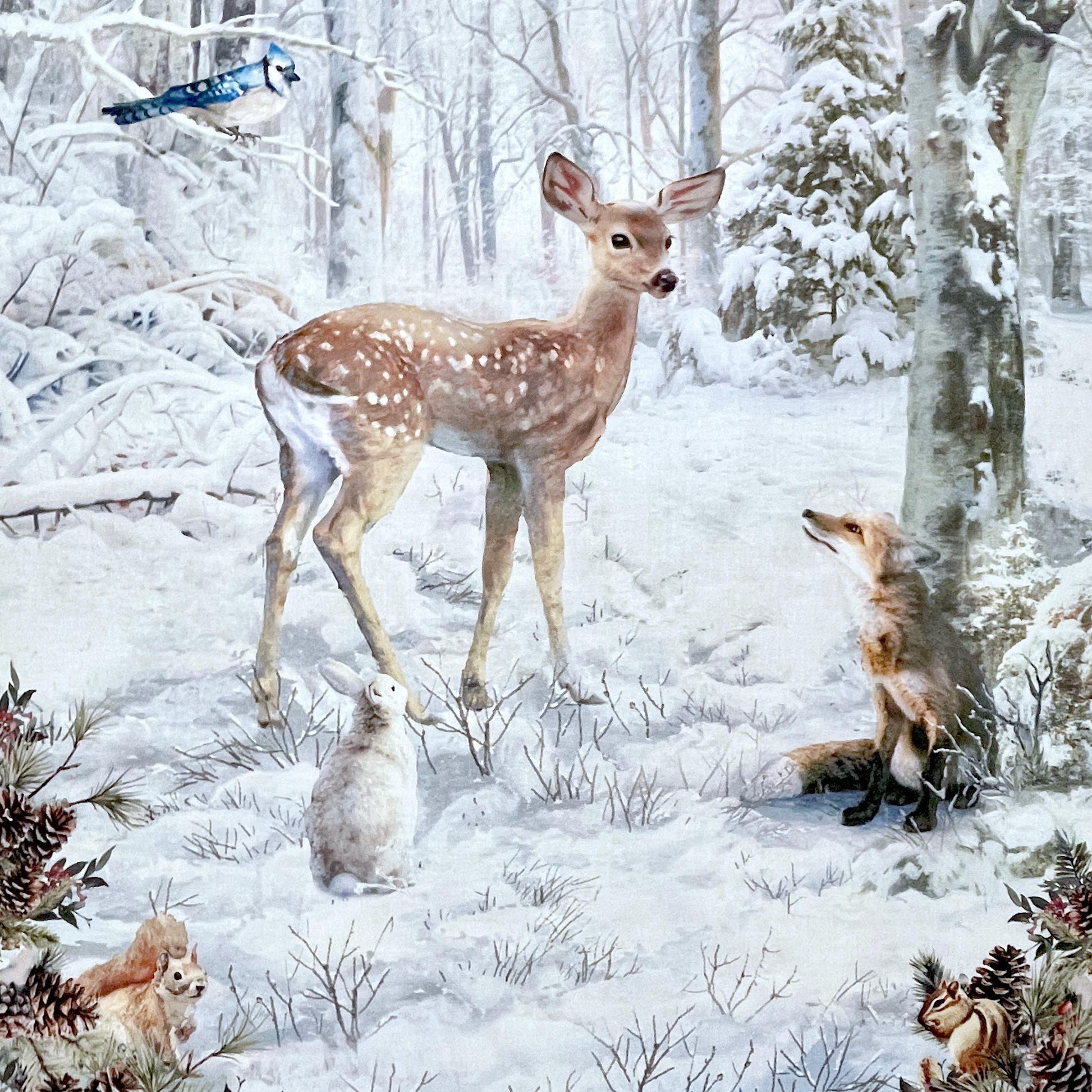 Snowy Forest Fabric Panel - 26" wide x 42" tall - 100% Cotton - Winter Tales - Hoffman - W5388-307-Snow