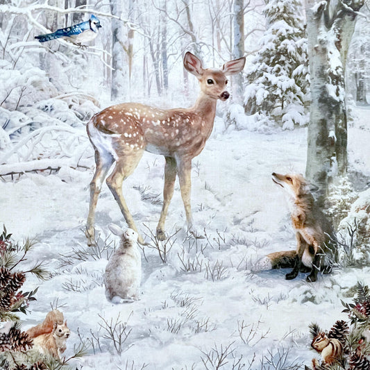 Snowy Forest Fabric Panel - 26" wide x 42" tall - 100% Cotton - Winter Tales - Hoffman - W5388-307-Snow