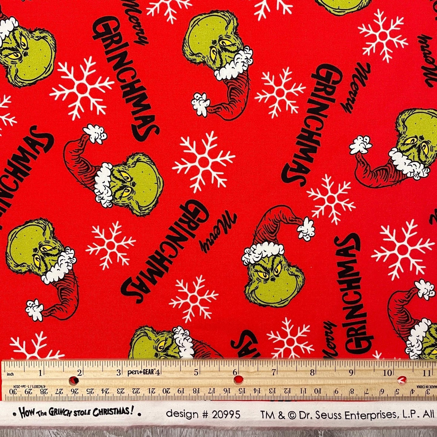 Robert Kaufman Grinch Fabric - Red Merry Grinchmas - How the Grinch Stole Christmas - 100% cotton fabric - Grinch hat