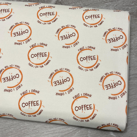 Coffee fabric by the yard - White But First Coffee