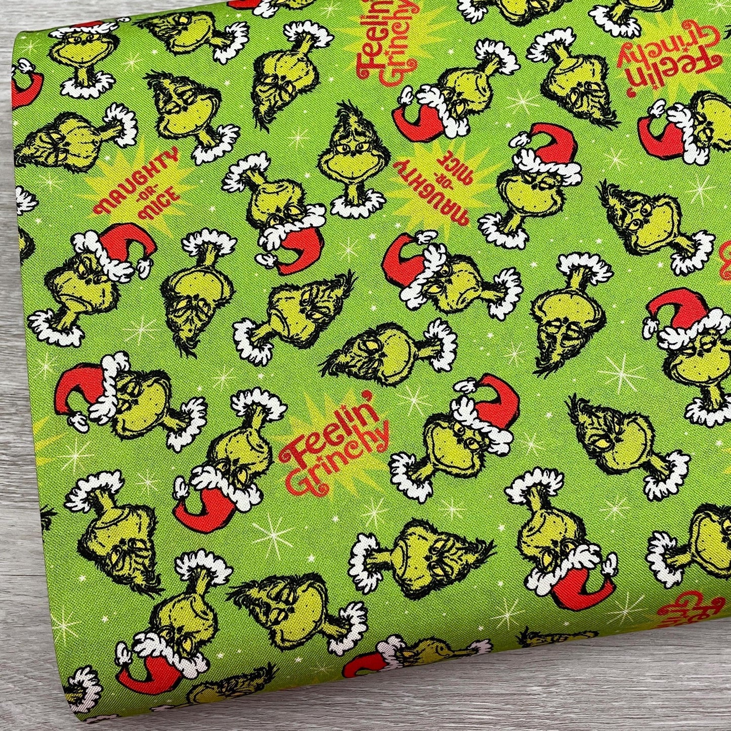 Robert Kaufman Grinch Fabric - Feelin' Grinchy Holly Green - How the Grinch Stole Christmas - 100% cotton fabric - Naughty or Nice