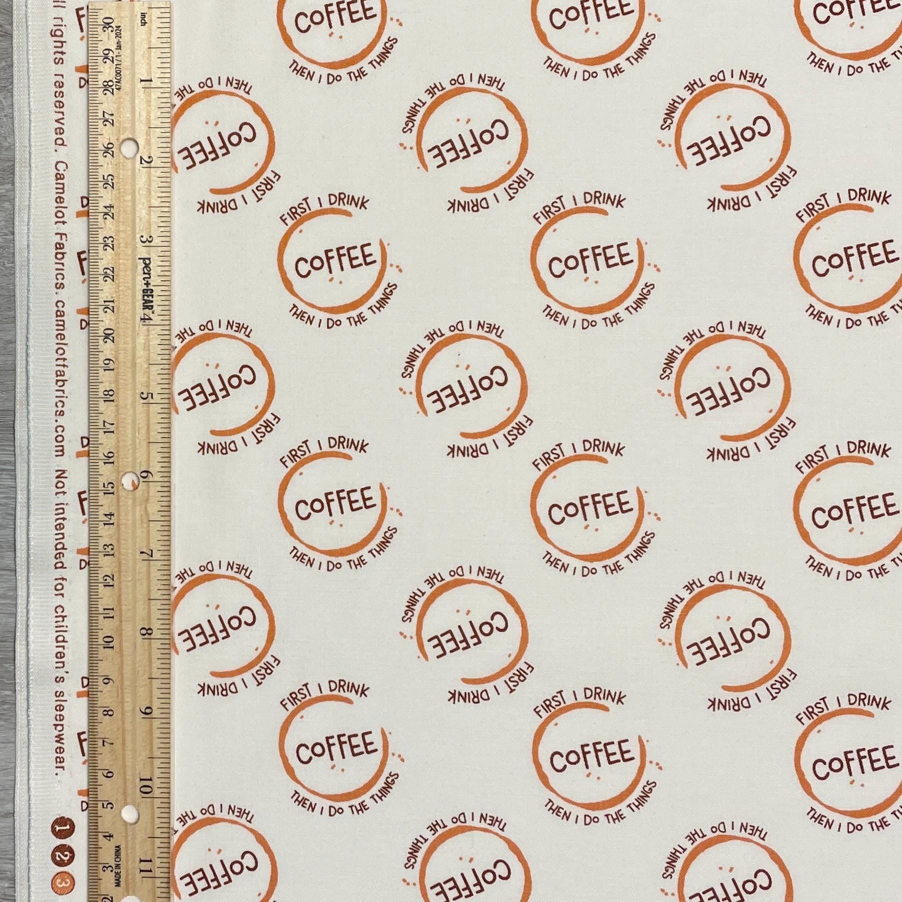 Coffee fabric by the yard - White But First Coffee