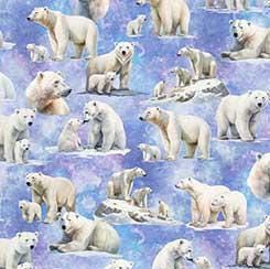 Polar Bear Fabric - Aurora - 100% Cotton - Snow Winter Holidays - QT Fabrics