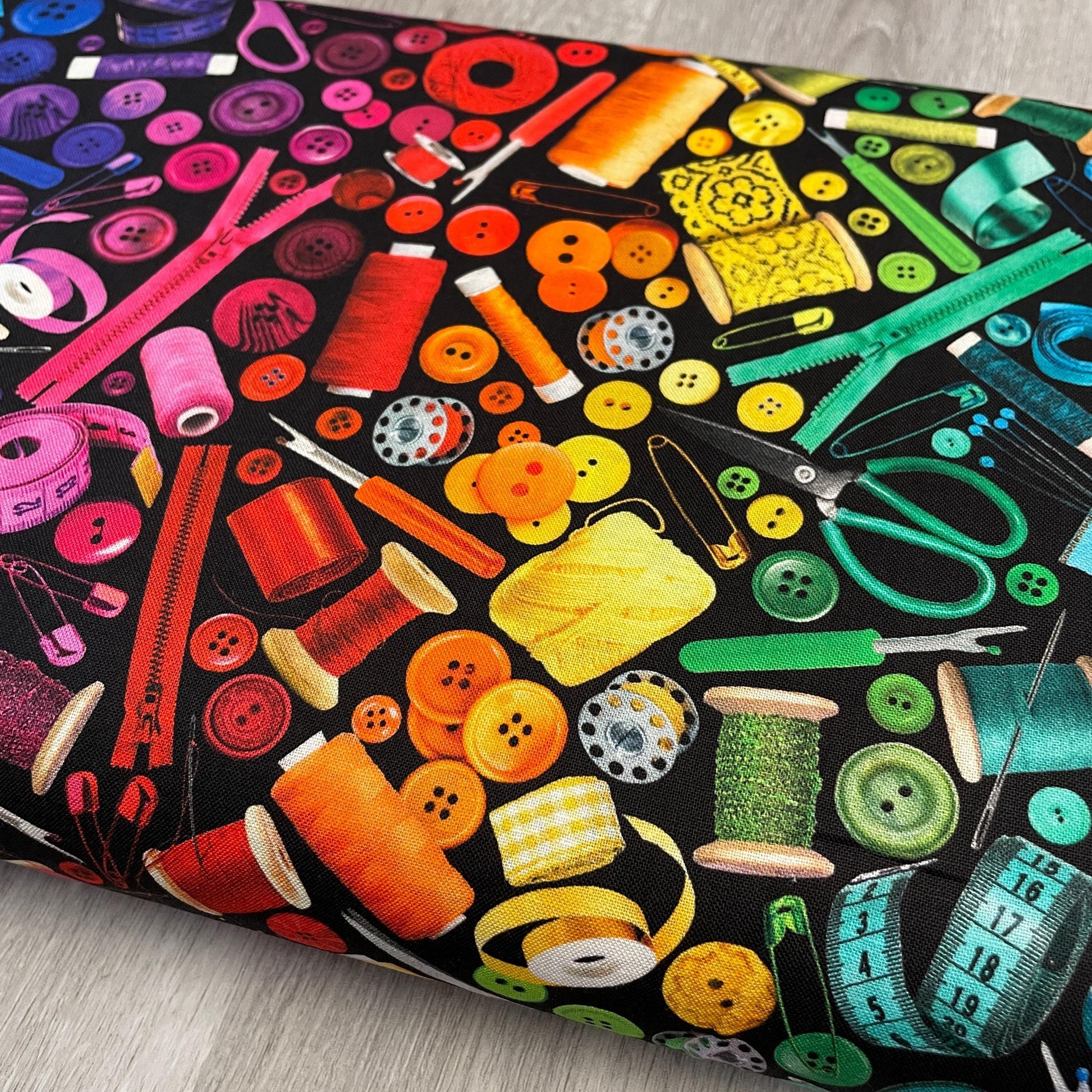 Ombre Sewing Supply Fabric - Timeless Treasures - 100% Cotton - Sewing Room Collection - Zipper Buttons