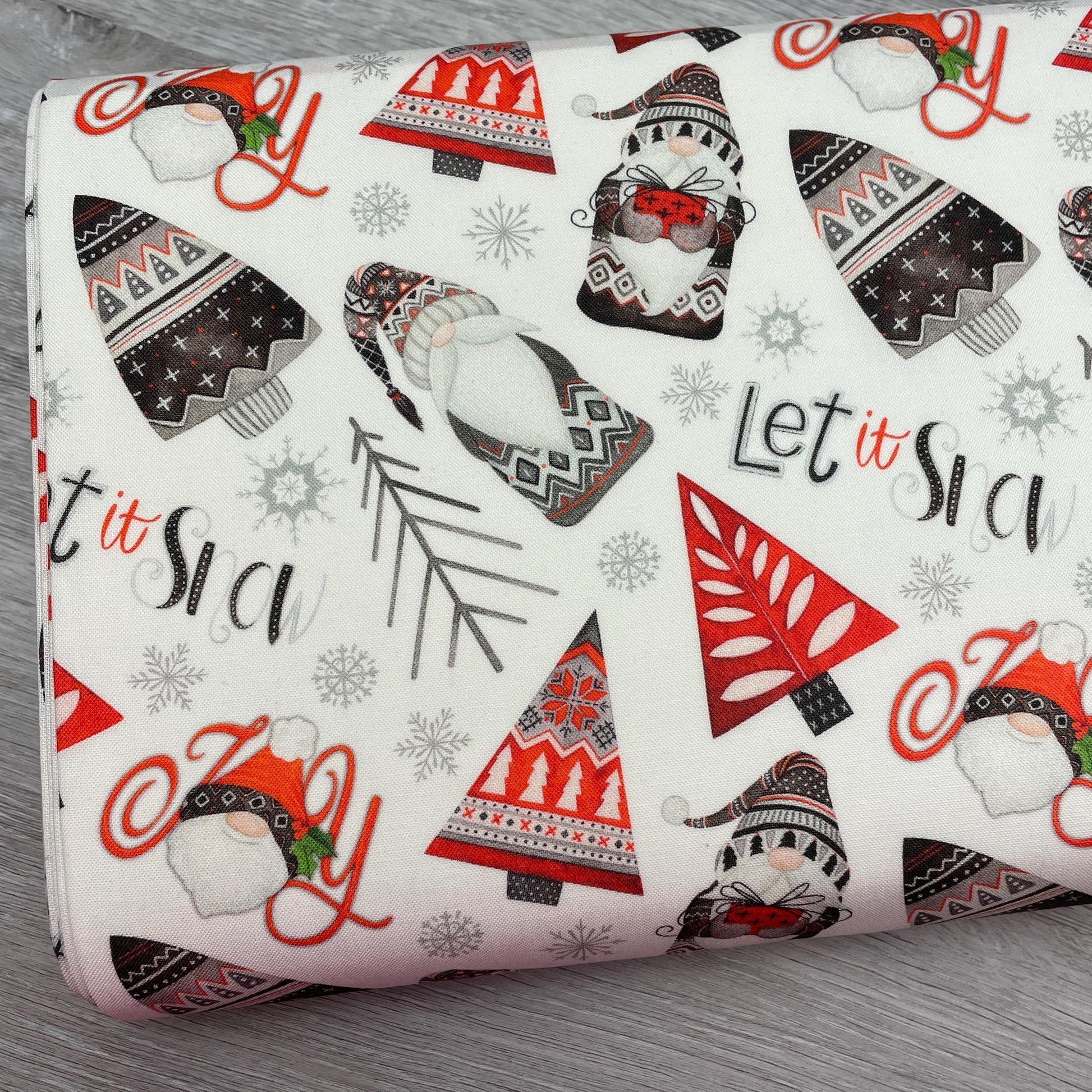 Christmas Gnome Fabric - Nordic Gnomes in White - Springs Creative - 100% cotton - Let It Snow
