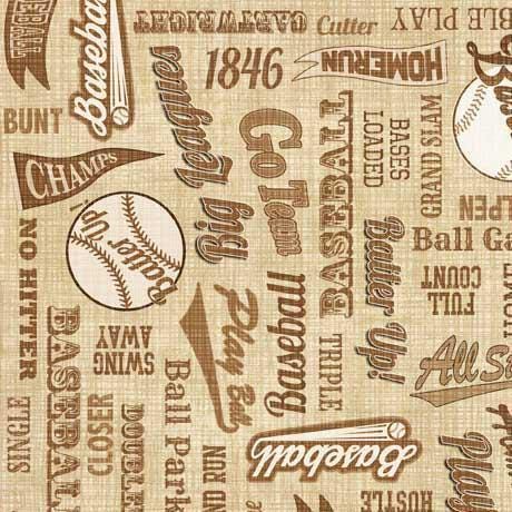 Baseball fabric - Text - Tan - 100% Cotton - QT Fabrics - Bases Loaded - Sports
