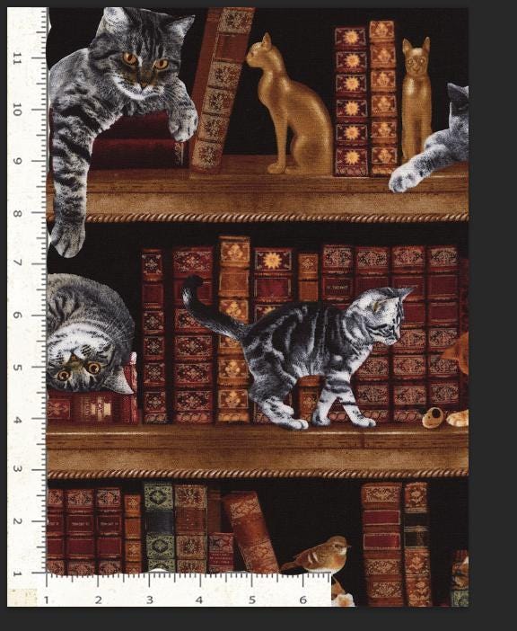 Cat fabric - Cats In Library - 100% Cotton - Timeless Treasures - bookshelf