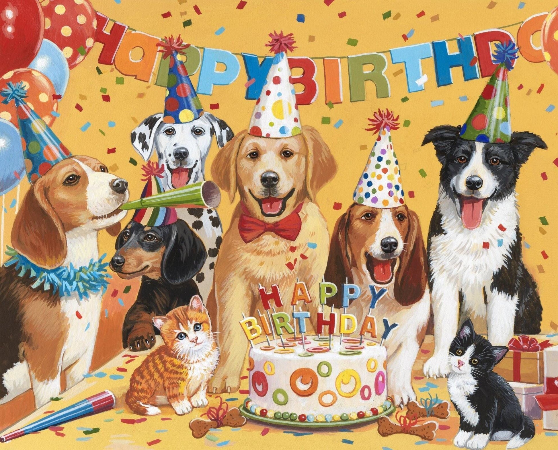 Dog Happy Birthday Fabric Panel - 100% Cotton - David Textiles Exclusive Print - Digitally Printed