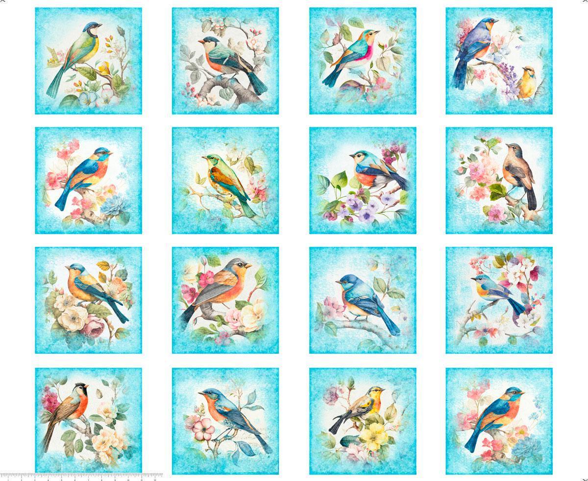 Bird Fabric Panel 36" x 42" - 100% Cotton - Birdsong Collection - QT Fabrics
