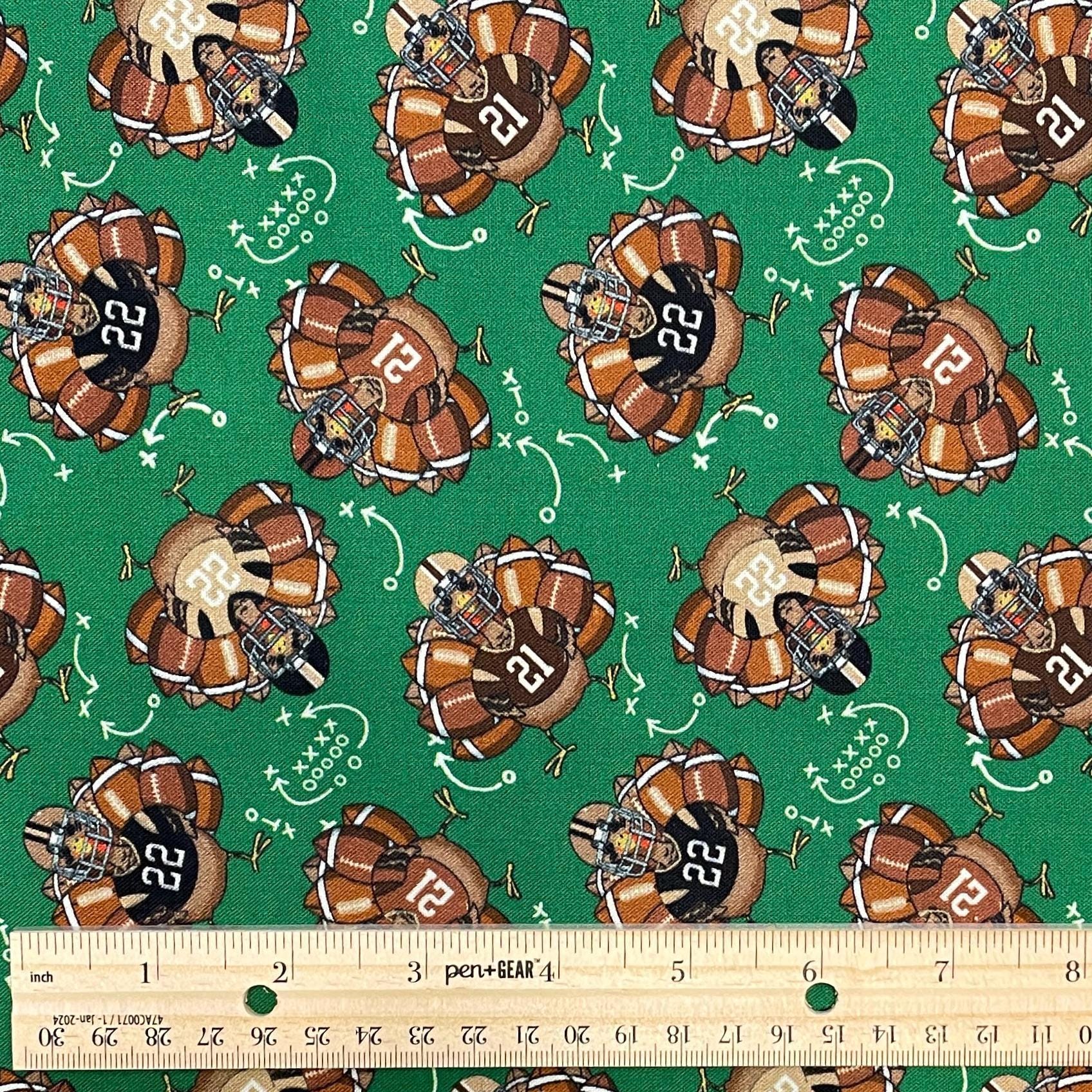 Thanksgiving football fabric - Green Team Turkey