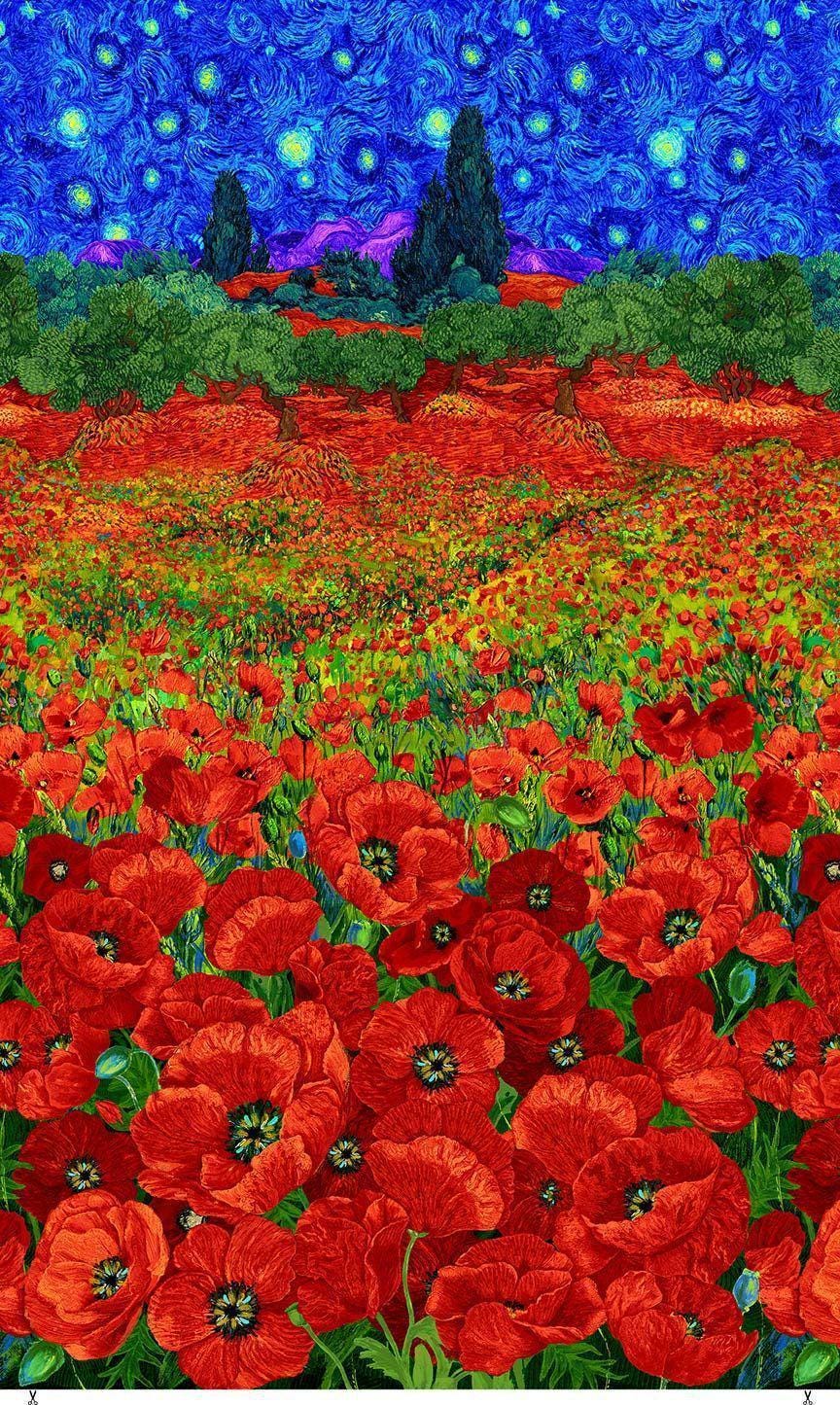 Poppies Field Fabric Panel 24" x 44" - Timeless Treasures