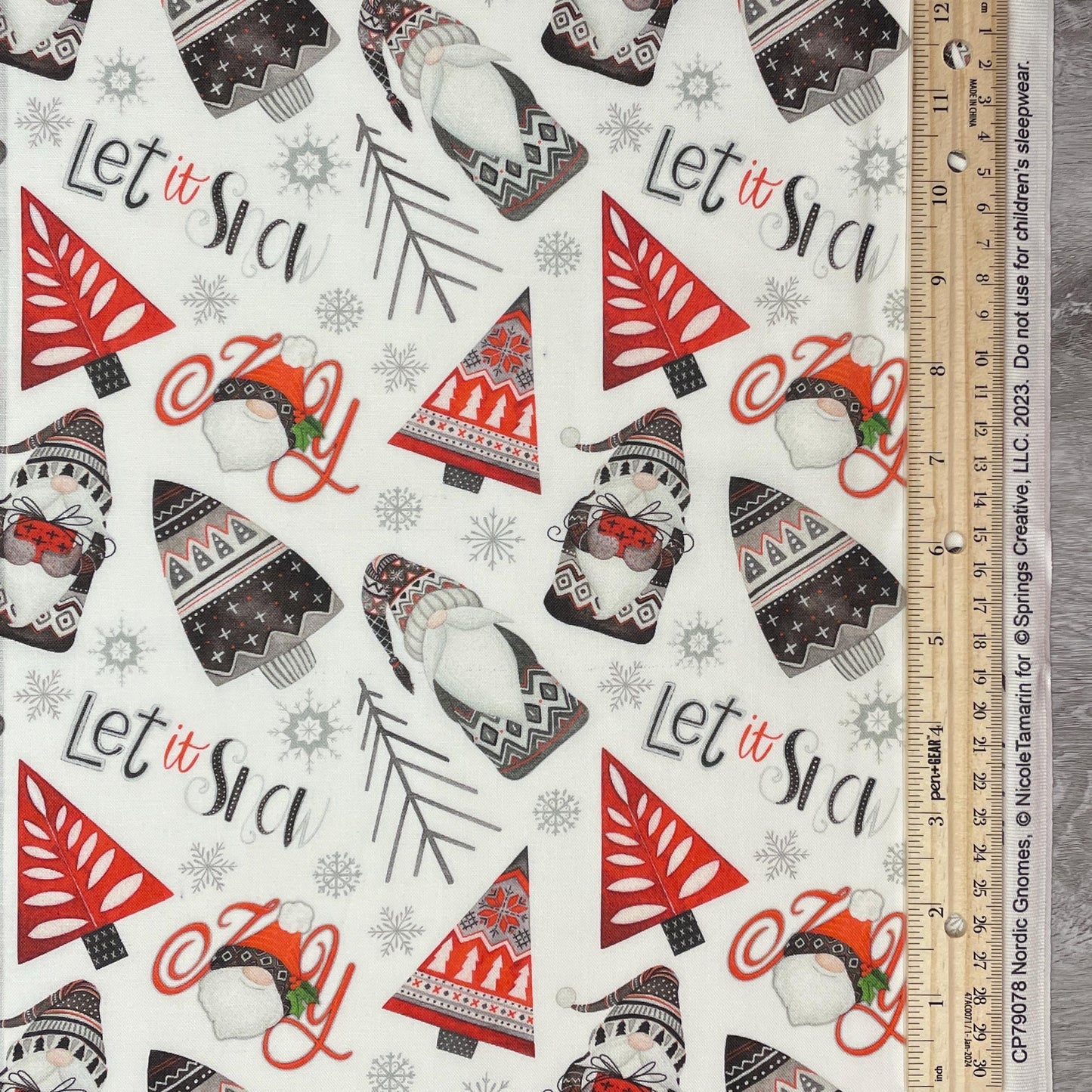 Christmas Gnome Fabric - Nordic Gnomes in White - Springs Creative - 100% cotton - Let It Snow