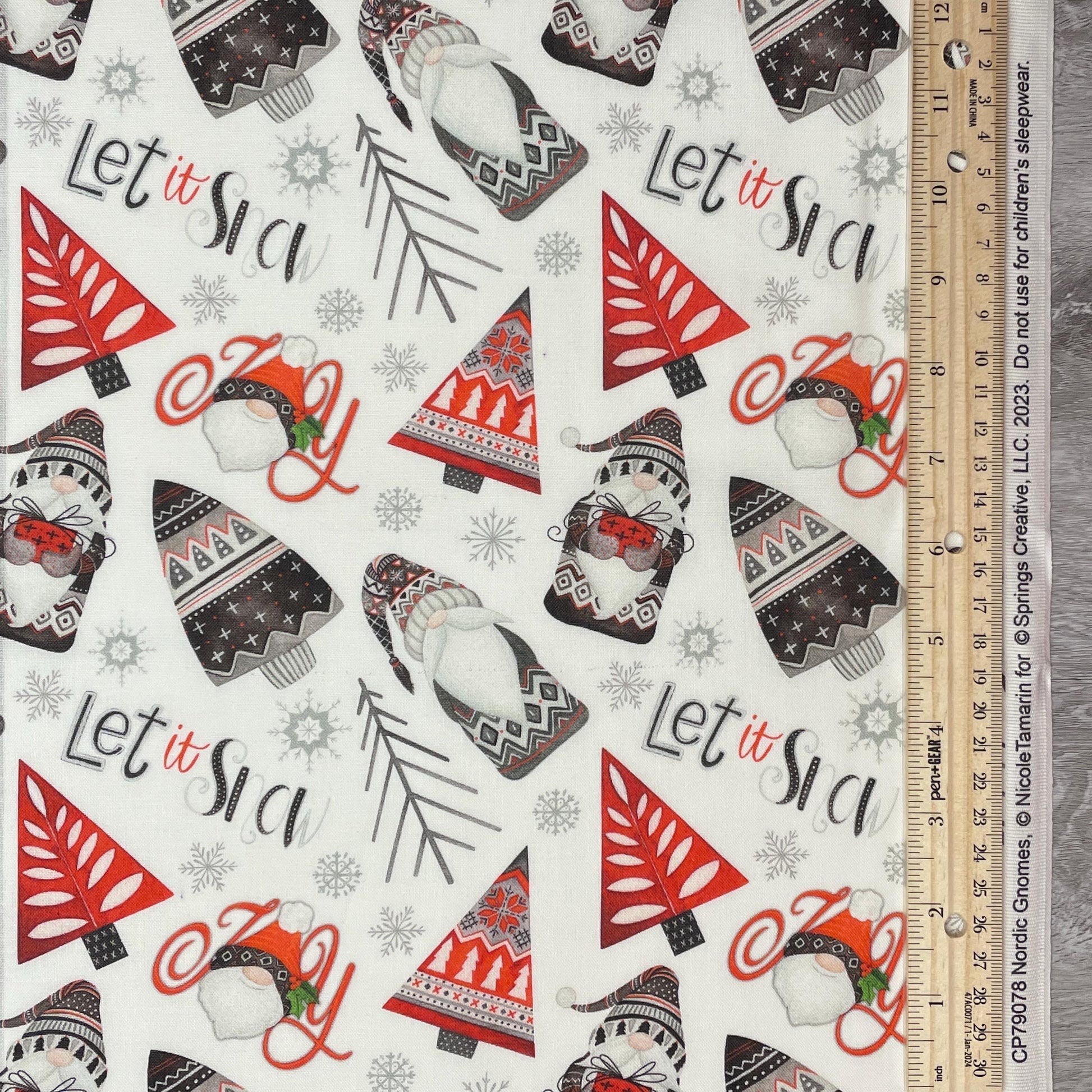 Christmas Gnome Fabric - Nordic Gnomes in White - Springs Creative - 100% cotton - Let It Snow