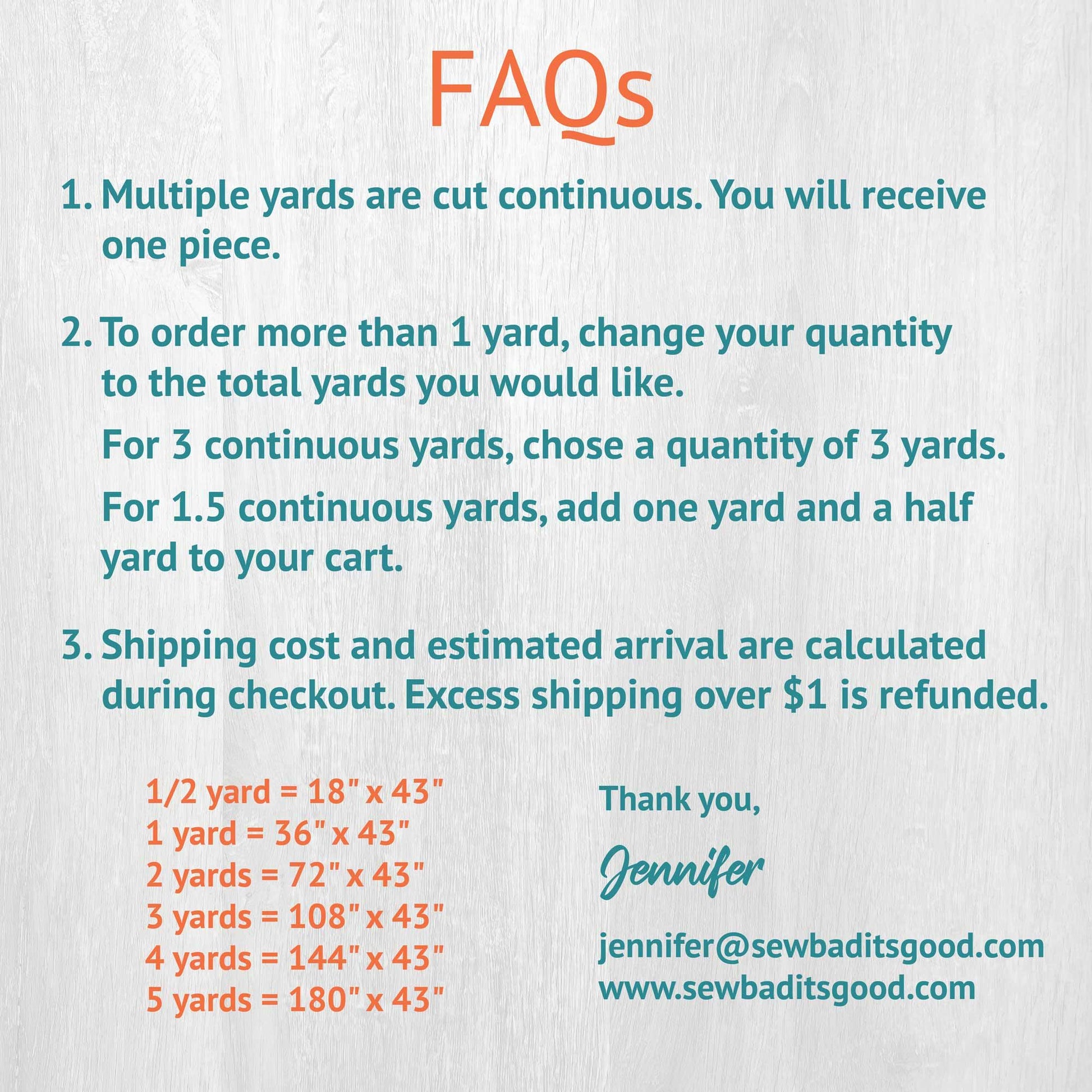 a series of questions and instructions related to yard sizes and shipping costs, providing information for customers to calculate their total shipping cost and estimated arrival during checkout.