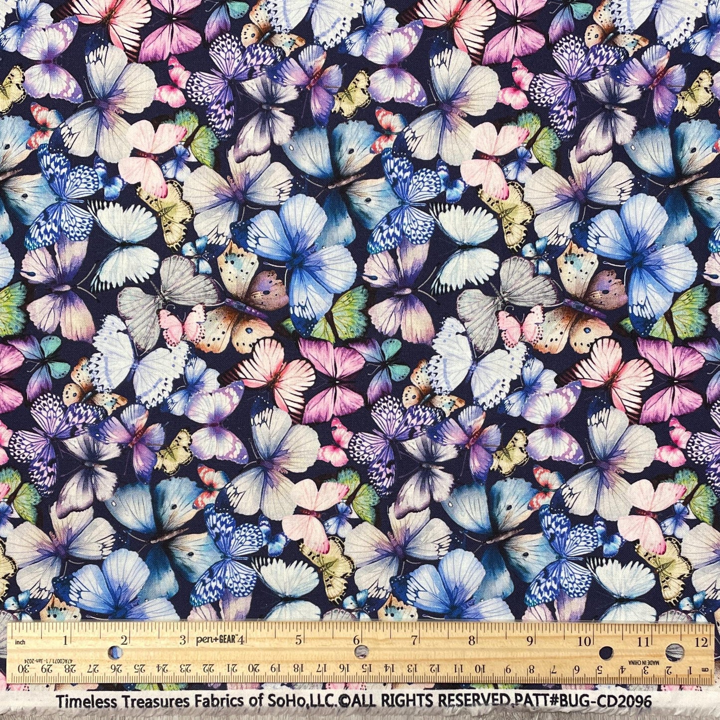 Tossed Pretty Butterfly fabric - Plum - 100% Cotton - Butterfly Dreams Collection