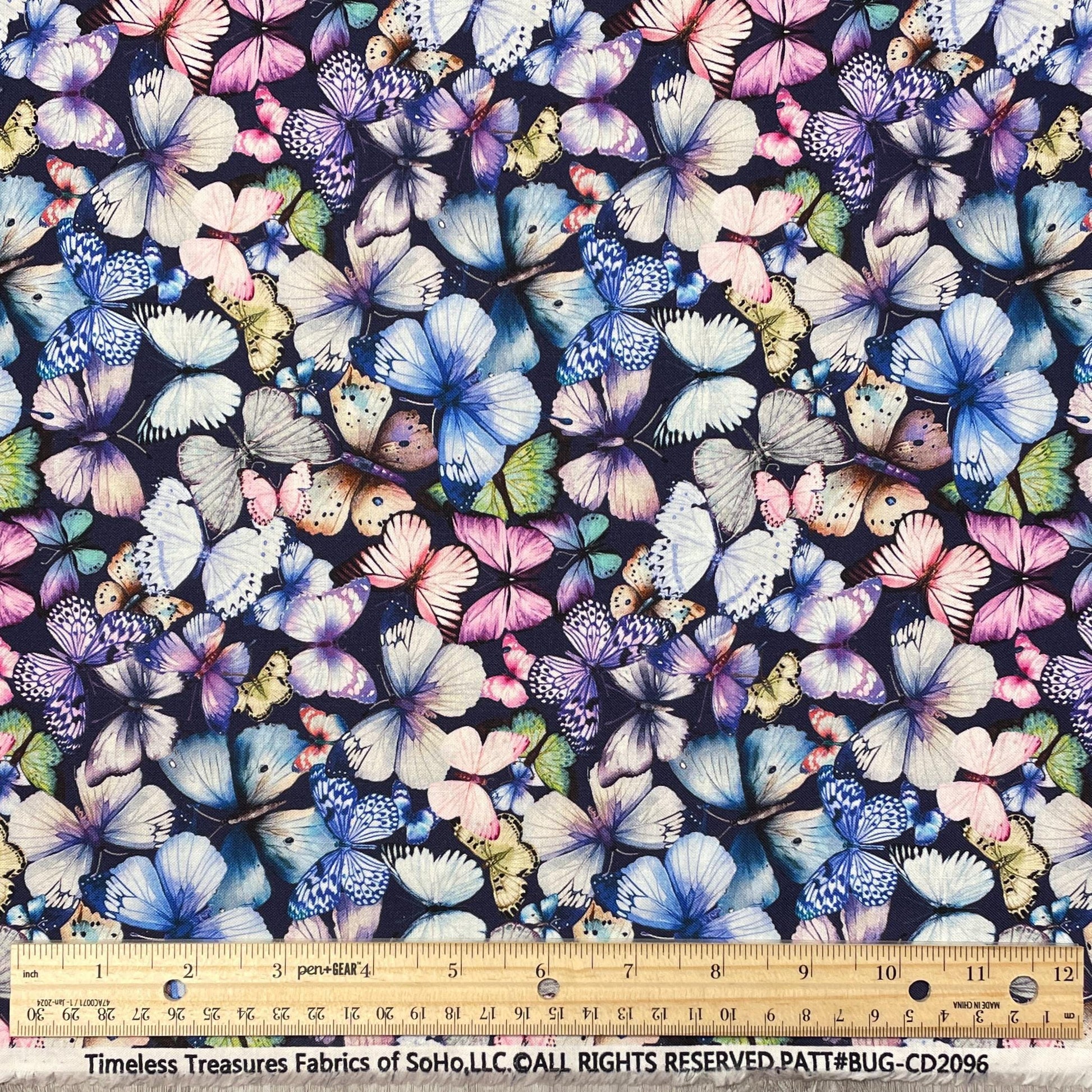 Tossed Pretty Butterfly fabric - Plum - 100% Cotton - Butterfly Dreams Collection