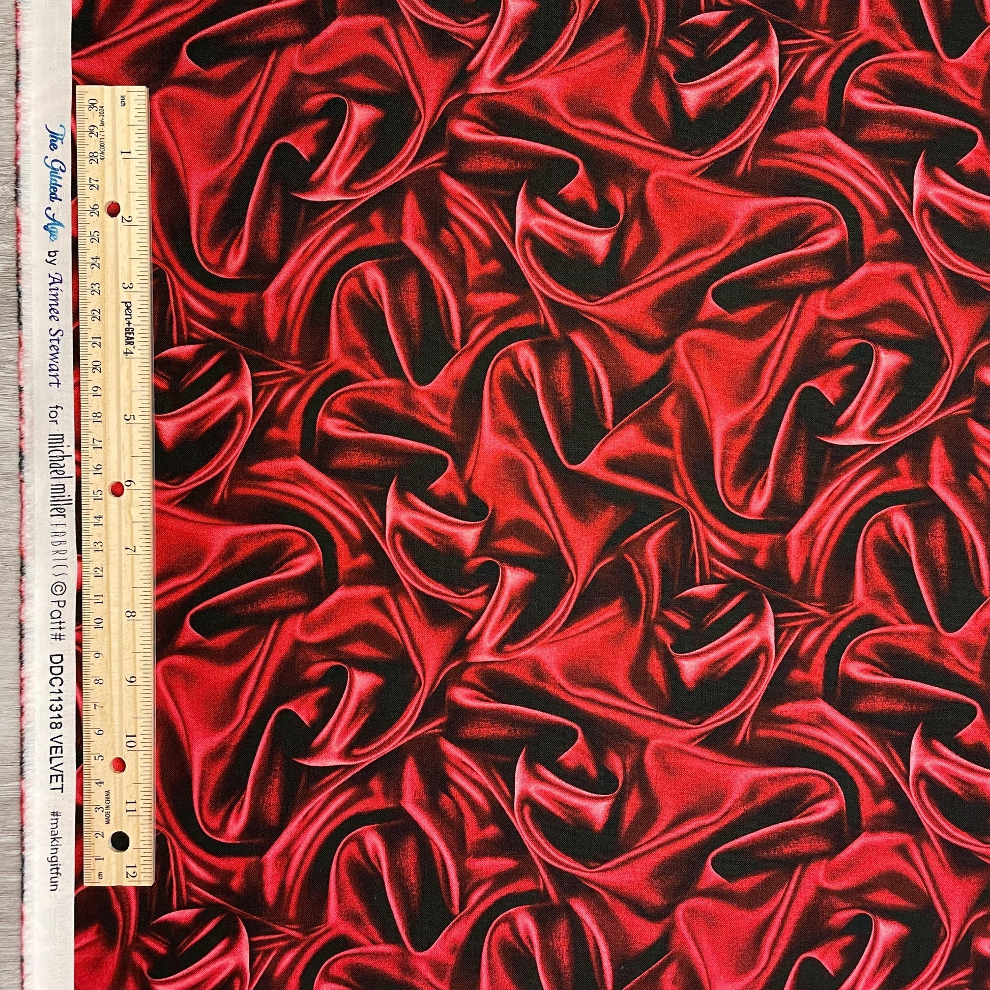 Velvet COTTON Fabric - Red - The Gilded Age by Michael Miller - Not real velvet - Faux velvet material