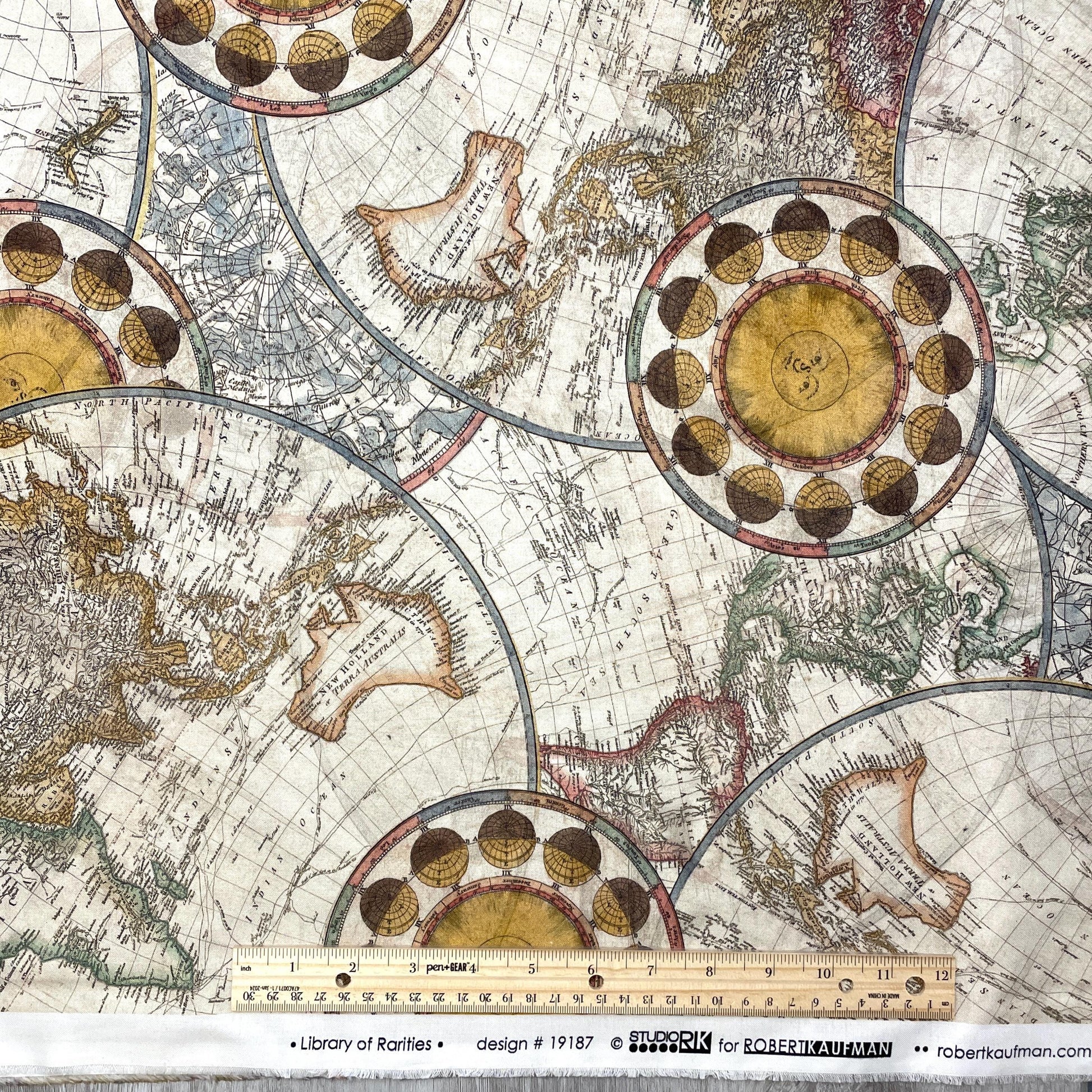World Map Fabric - Robert Kaufman Library of Rarities - 100% Cotton - SRKD-19187-199 ANTIQUE