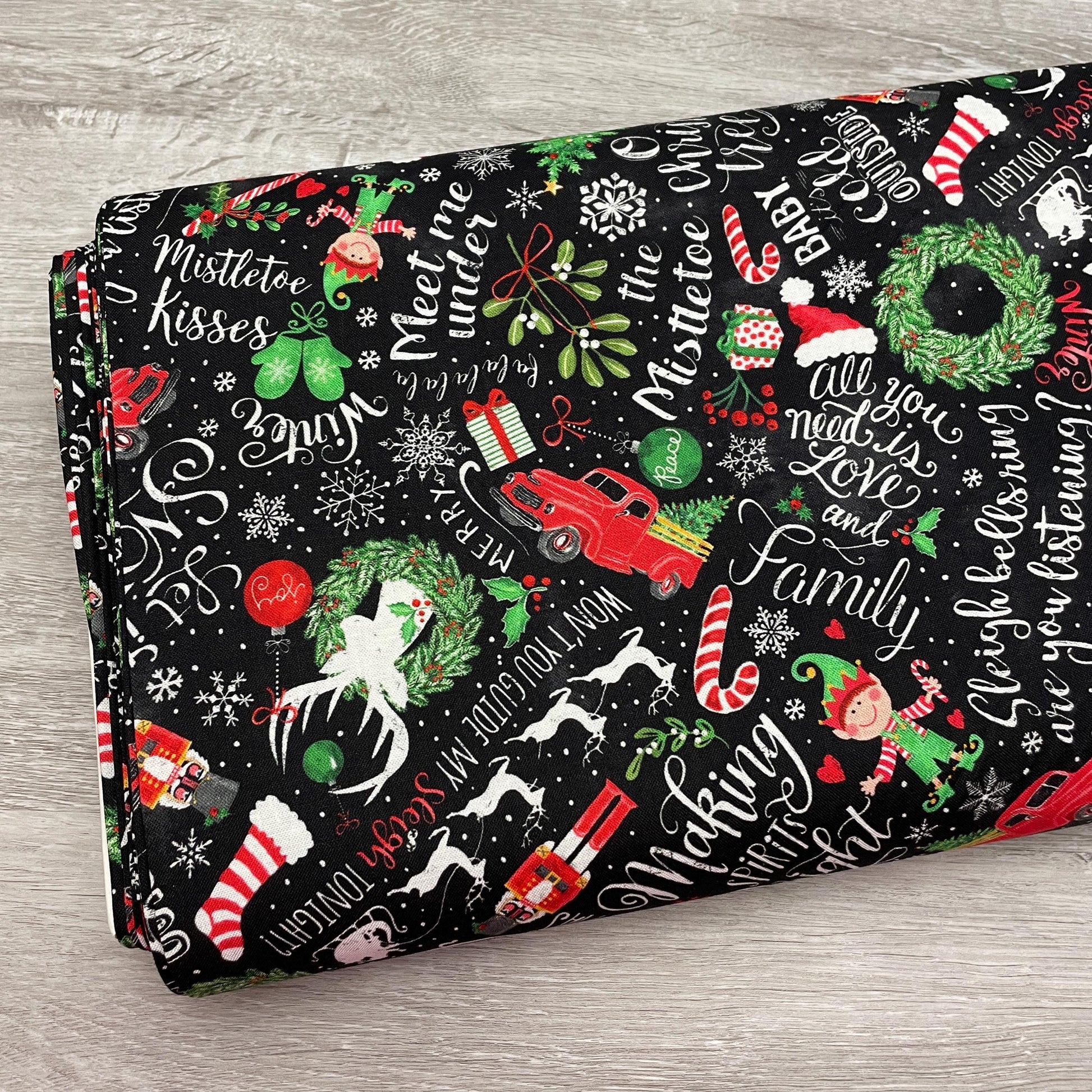 Christmas Fabric - Holiday Chalkboard Words & Motifs - Winter Wonderland