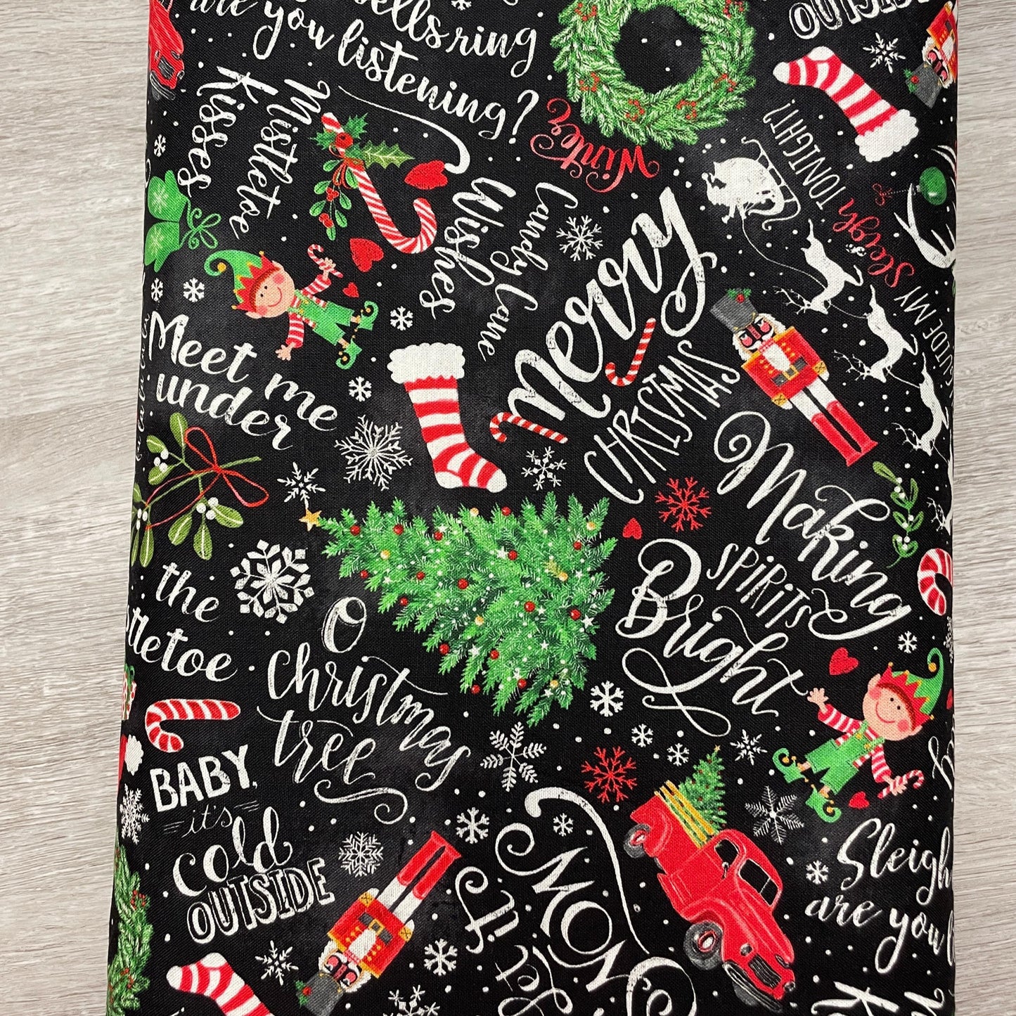 Christmas Fabric - Holiday Chalkboard Words & Motifs - Winter Wonderland