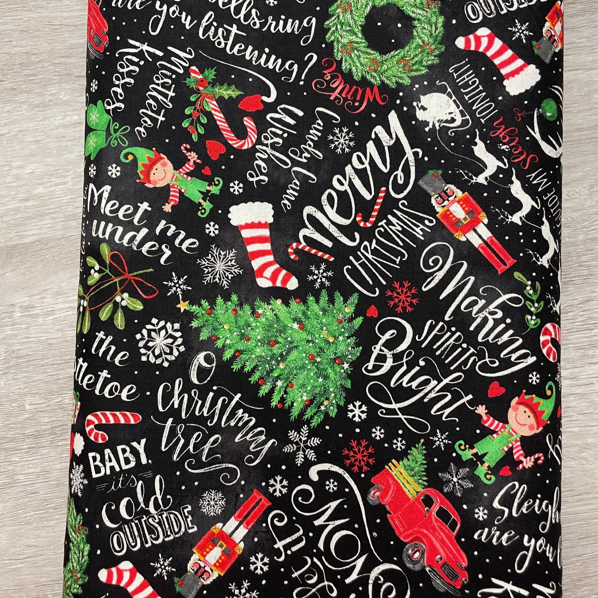 Christmas Fabric - Holiday Chalkboard Words & Motifs - Winter Wonderland
