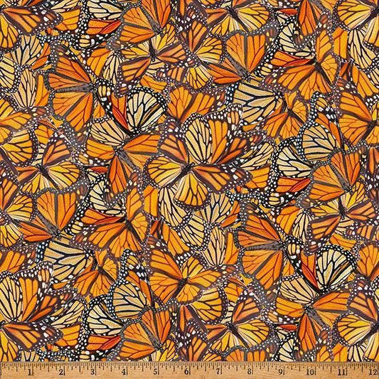 Monarch butterfly fabric - Mariposa Masterpiece Collection by Hoffman - 100% Cotton - flying animal garden nature