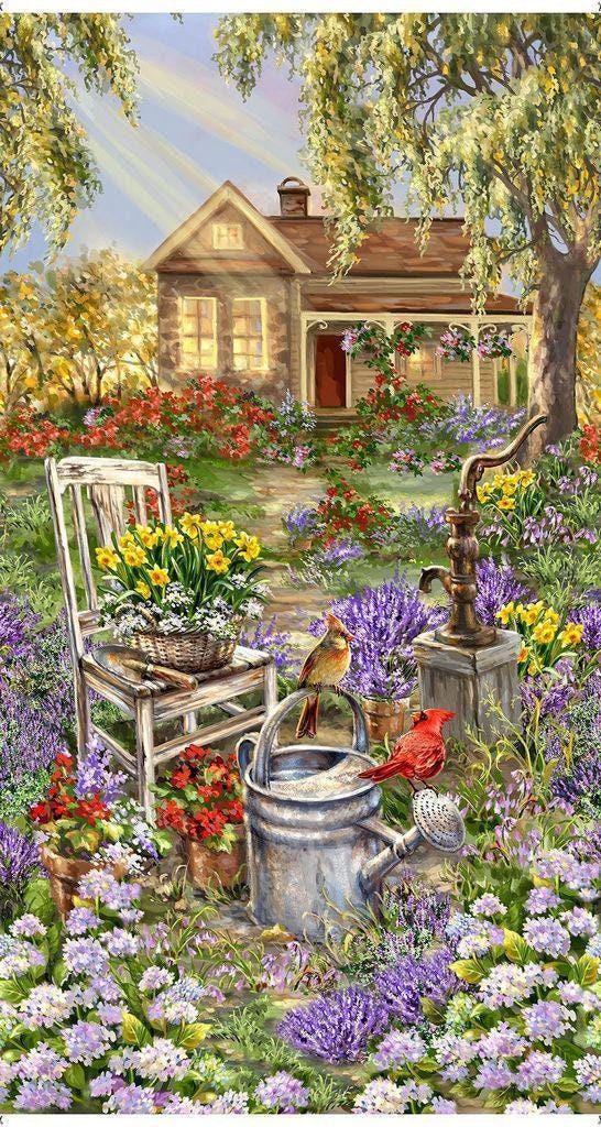 Spring Song Fabric Panel 24" x 44" - 100% cotton - Timeless Treasures - floral material quilting gardener