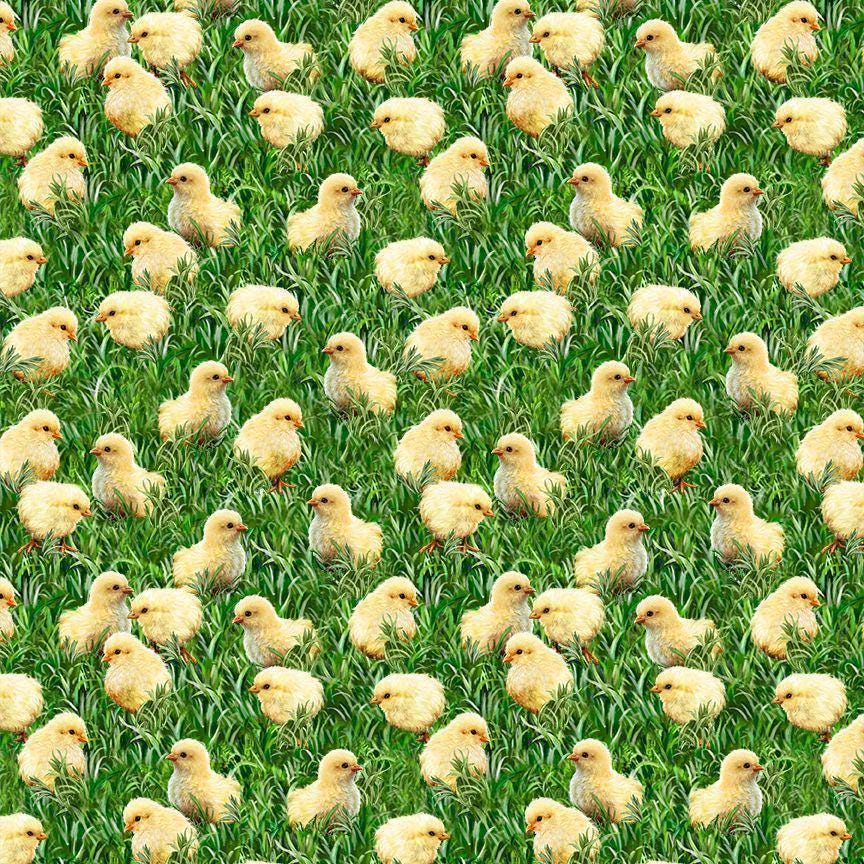 Easter Chicks on Grass - Timeless Treasures - 100% Cotton - DONA-CD3252 GREEN