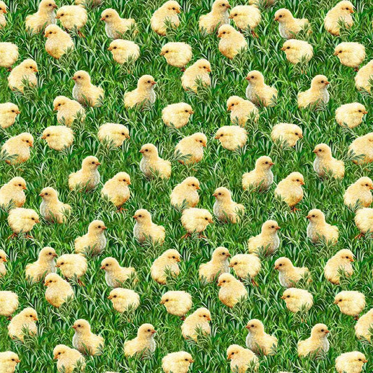 Easter Chicks on Grass - Timeless Treasures - 100% Cotton - DONA-CD3252 GREEN