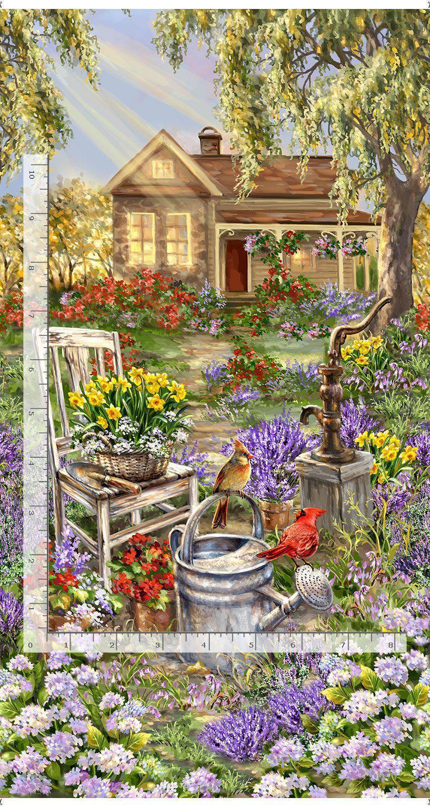 Spring Song Fabric Panel 24" x 44" - 100% cotton - Timeless Treasures - floral material quilting gardener