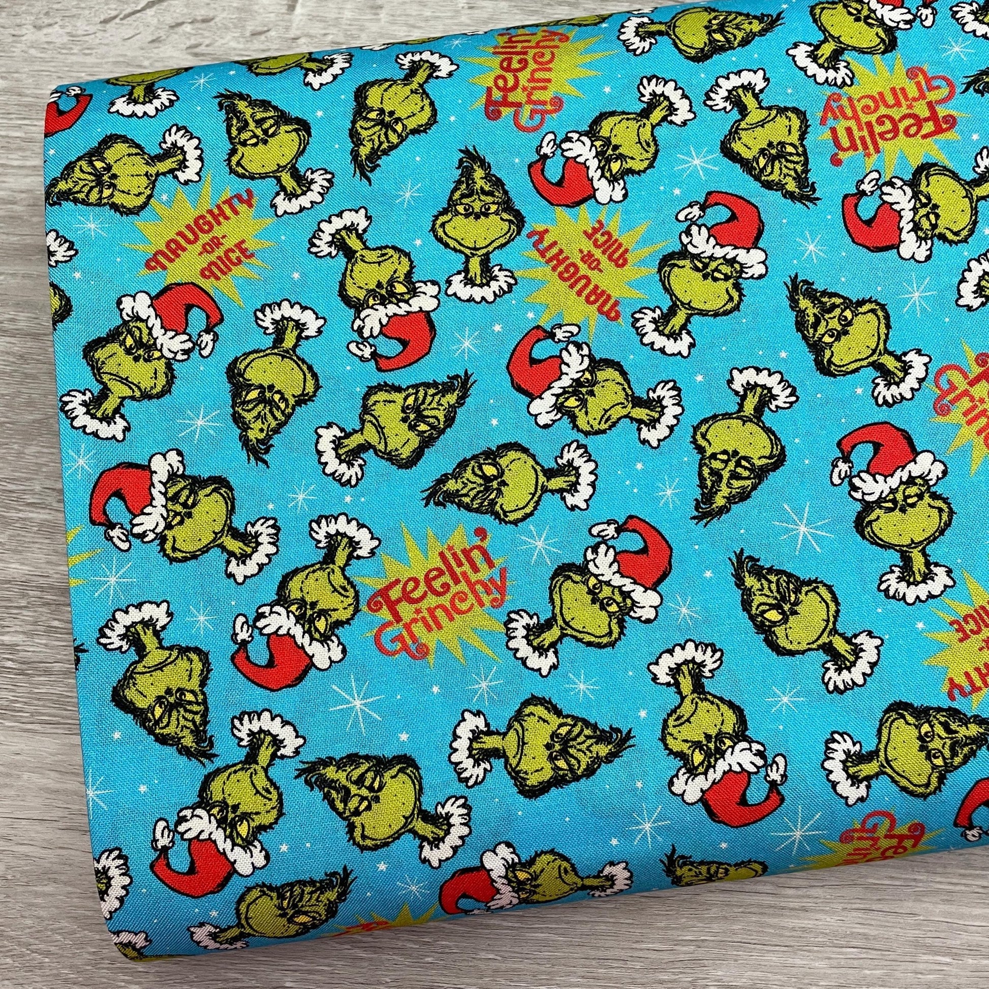 Robert Kaufman Grinch Fabric - Feelin' Grinchy Ice Blue - 100% cotton