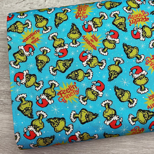 Robert Kaufman Grinch Fabric - Feelin' Grinchy Ice Blue - 100% cotton