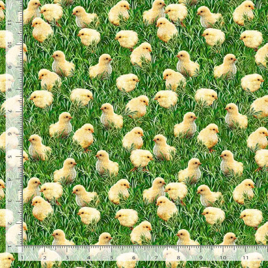 Easter Chicks on Grass - Timeless Treasures - 100% Cotton - DONA-CD3252 GREEN