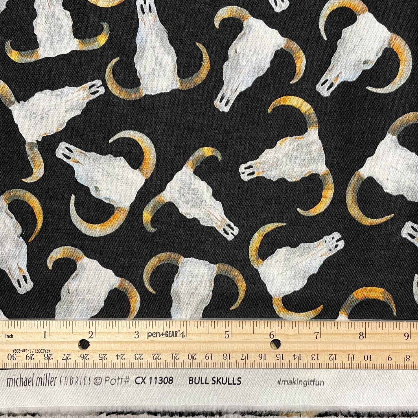 Bull Skull Fabric - Michael Miller Big Sky Country Collection - 100% Cotton