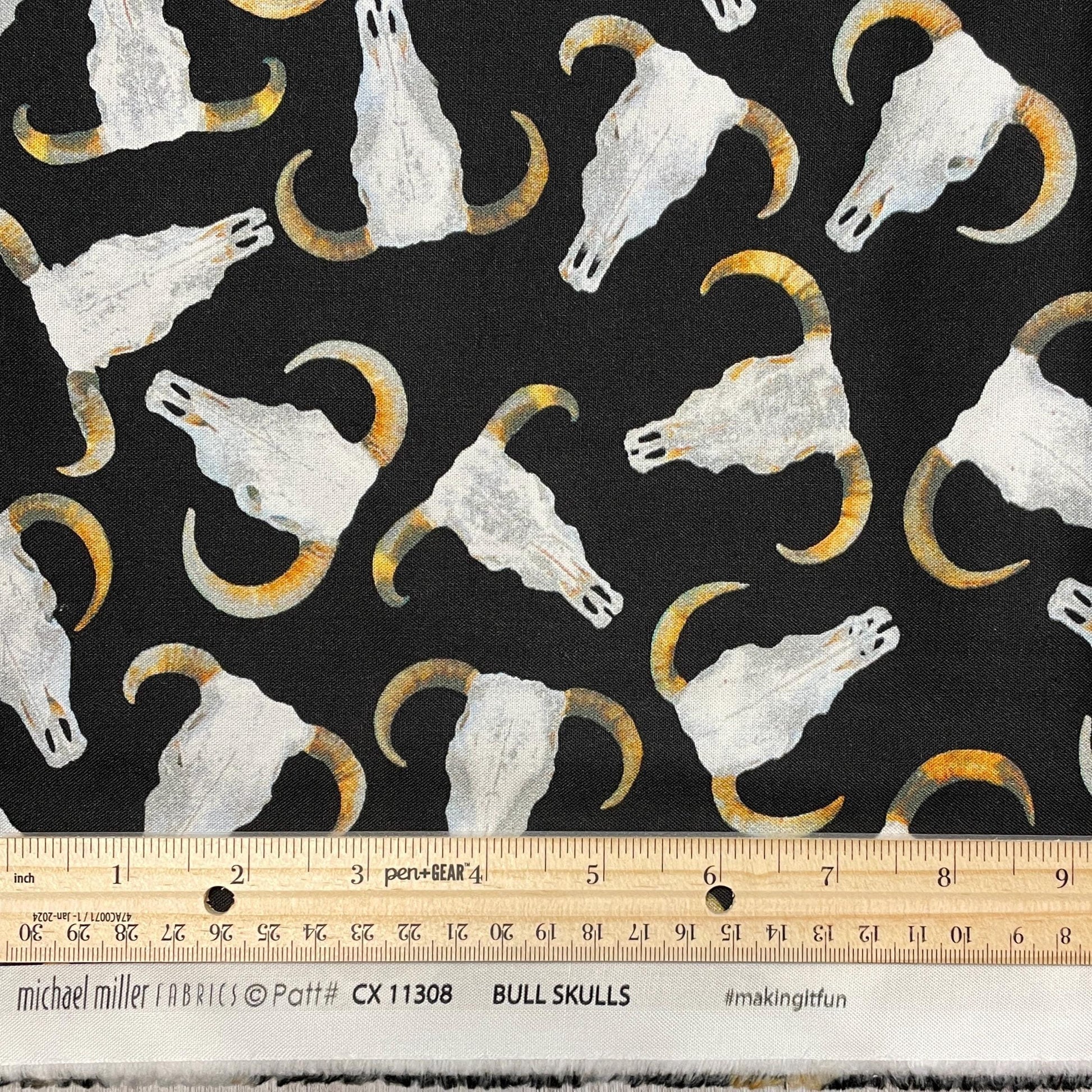Bull Skull Fabric - Michael Miller Big Sky Country Collection - 100% Cotton