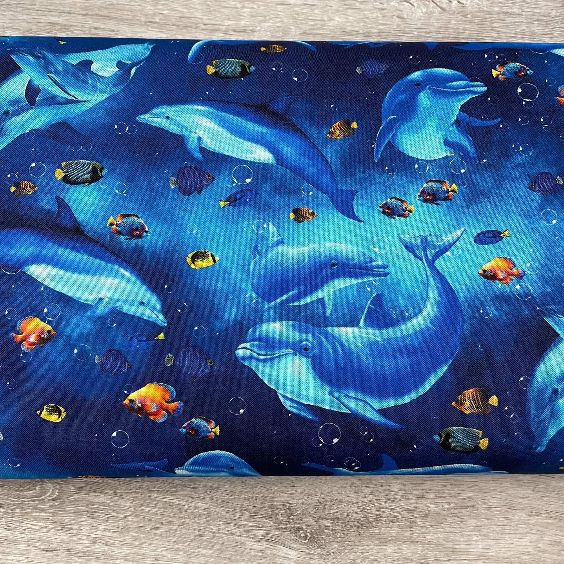 Dolphin Fabric - SEA-CD3131 OCEAN - Timeless Treasures - 100% Cotton - Beach Print Sea Life Fish Swimming