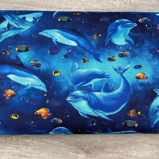 Dolphin Fabric - SEA-CD3131 OCEAN - Timeless Treasures - 100% Cotton - Beach Print Sea Life Fish Swimming