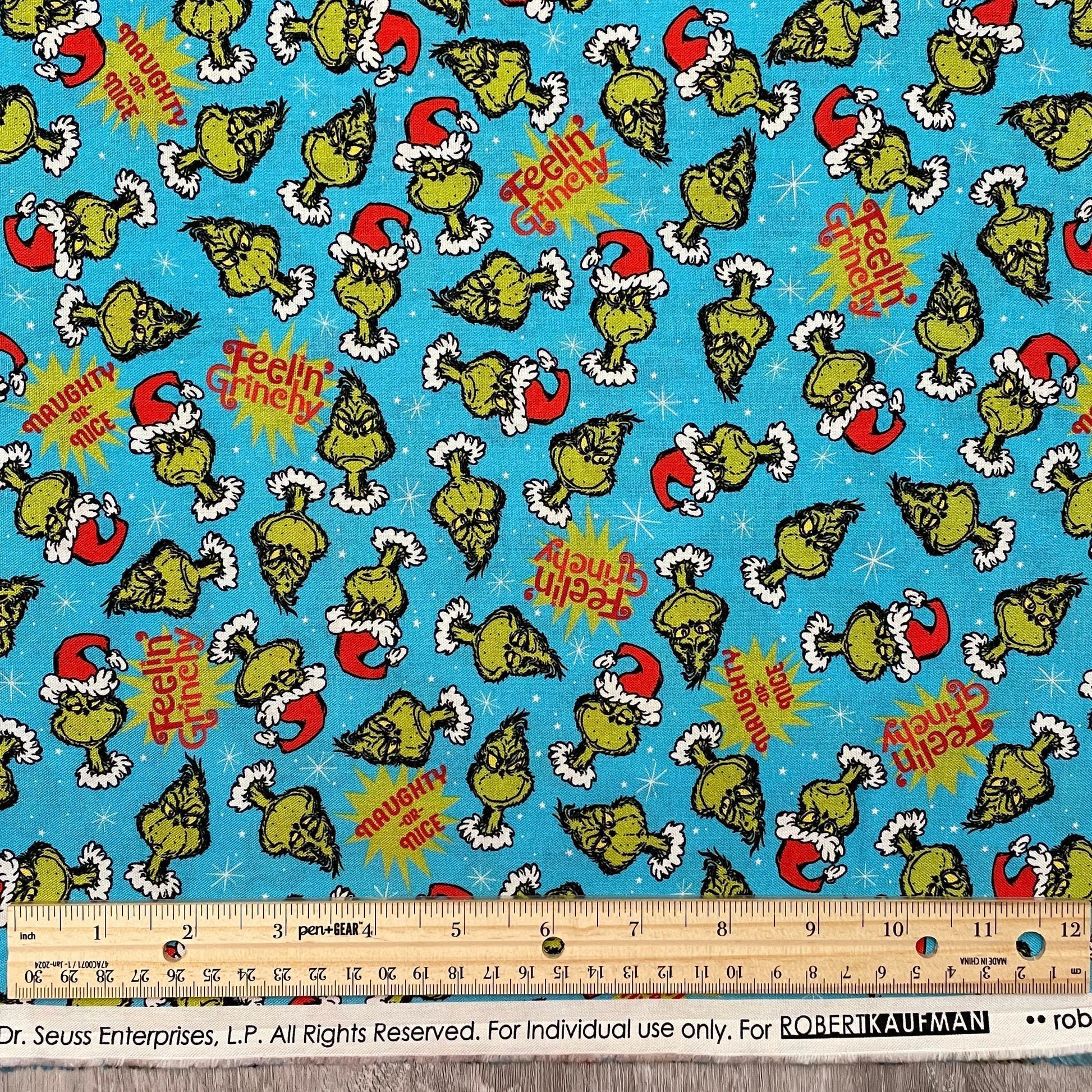 Robert Kaufman Grinch Fabric - Feelin' Grinchy Ice Blue - 100% cotton