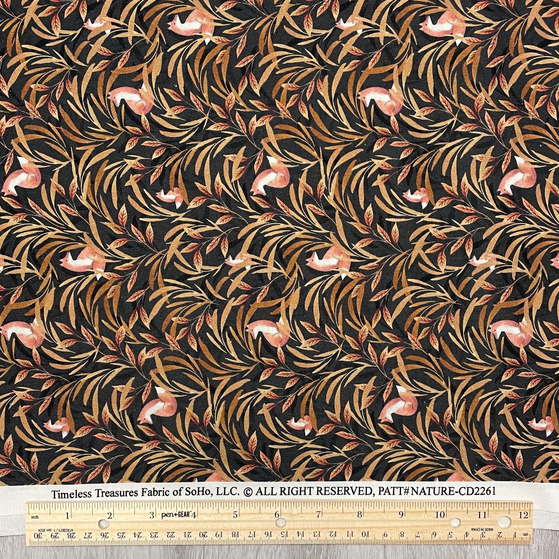 Fox Fabric - Fox In Leafy Forest - 100% Cotton