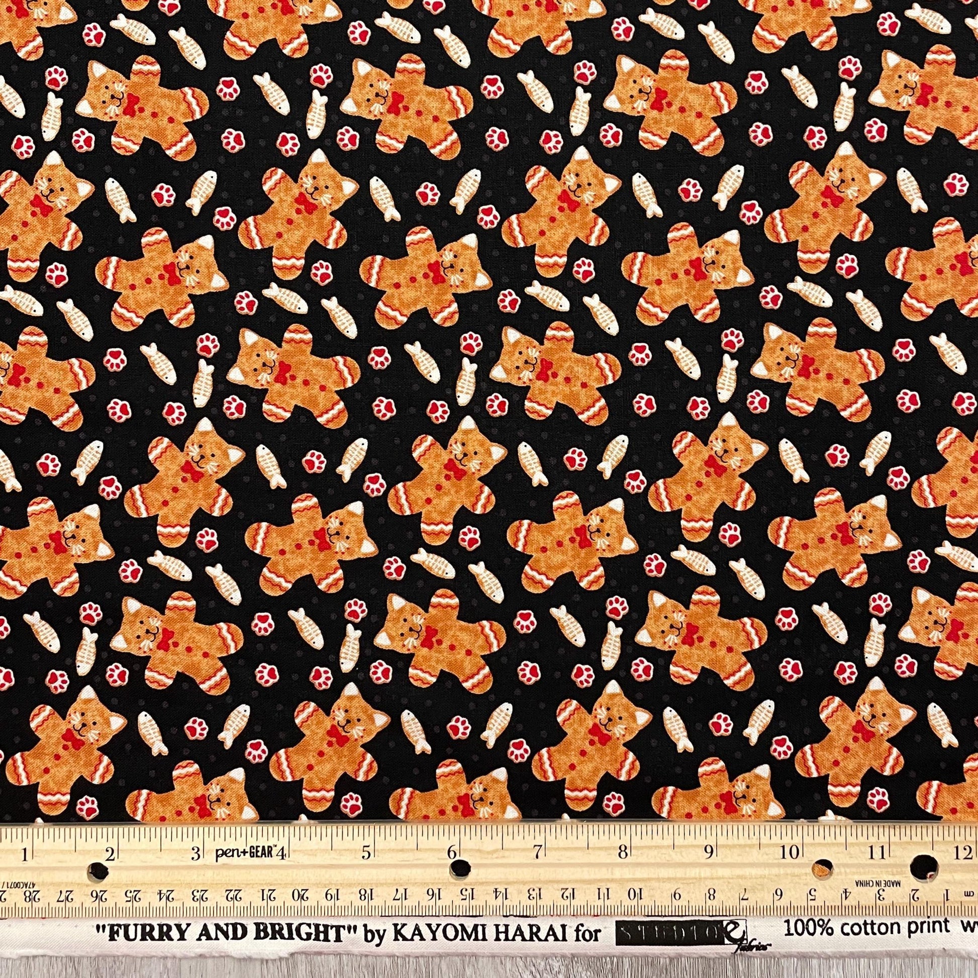 Christmas Cat Cookie Fabric - Furry and Bright Collection