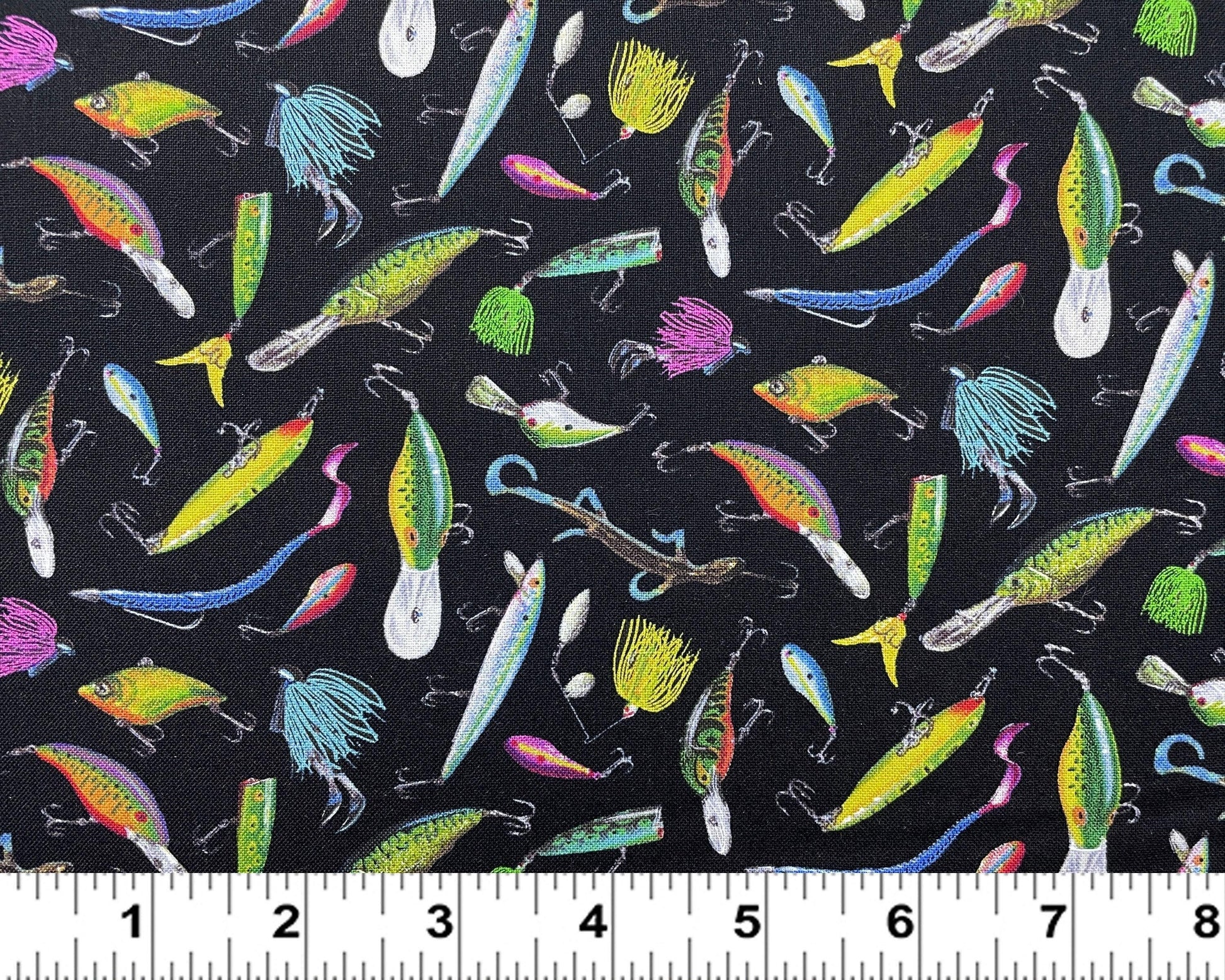 Fishing Lures - Tight Lines collection by Elizabeth&#39;s Studio - 100% Cotton Fabric - Hard lure fishing theme fishing material -SHIPS NEXT DAY