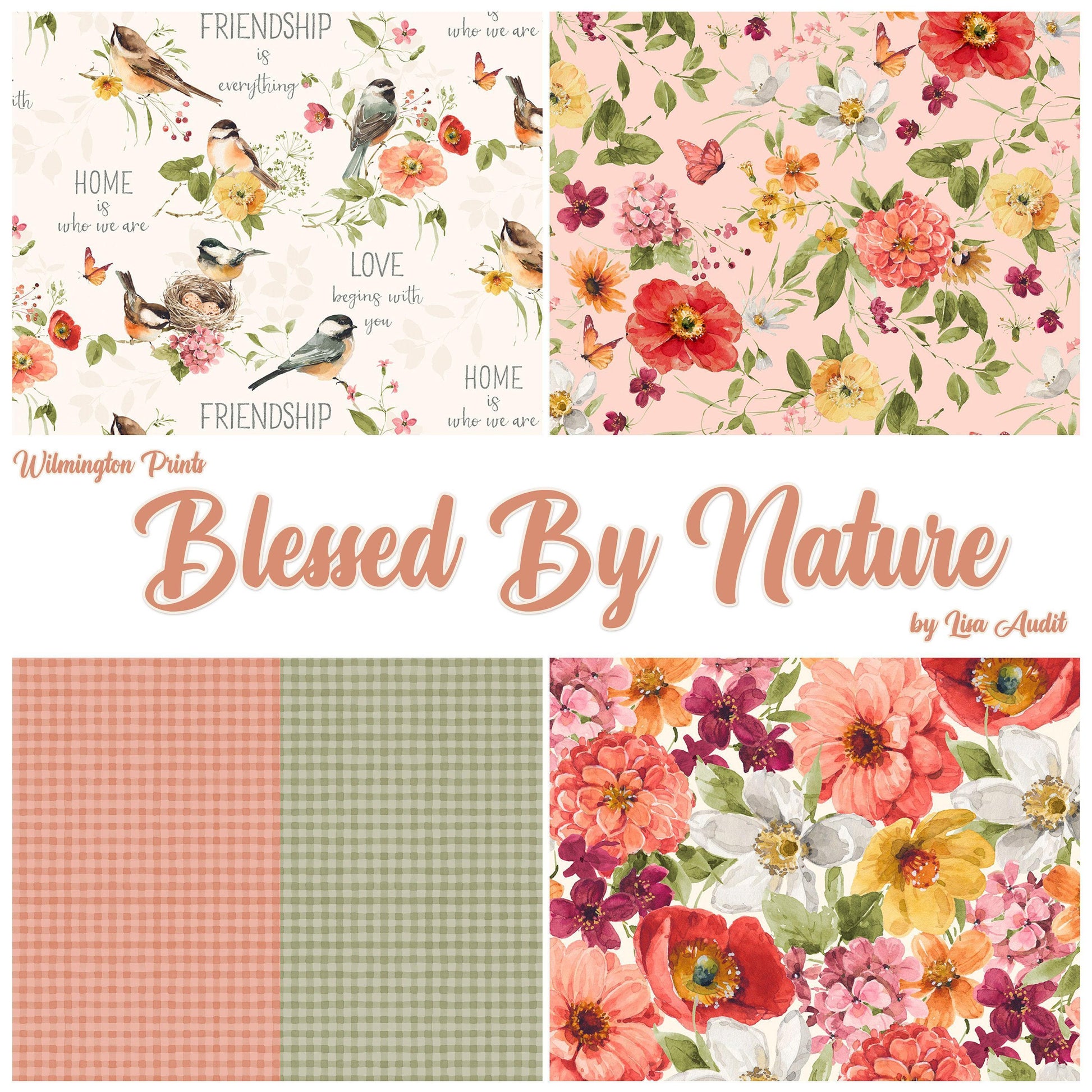 Floral Bird Fabric - Blessed by Nature Collection - Wilmington Prints - 100% Cotton