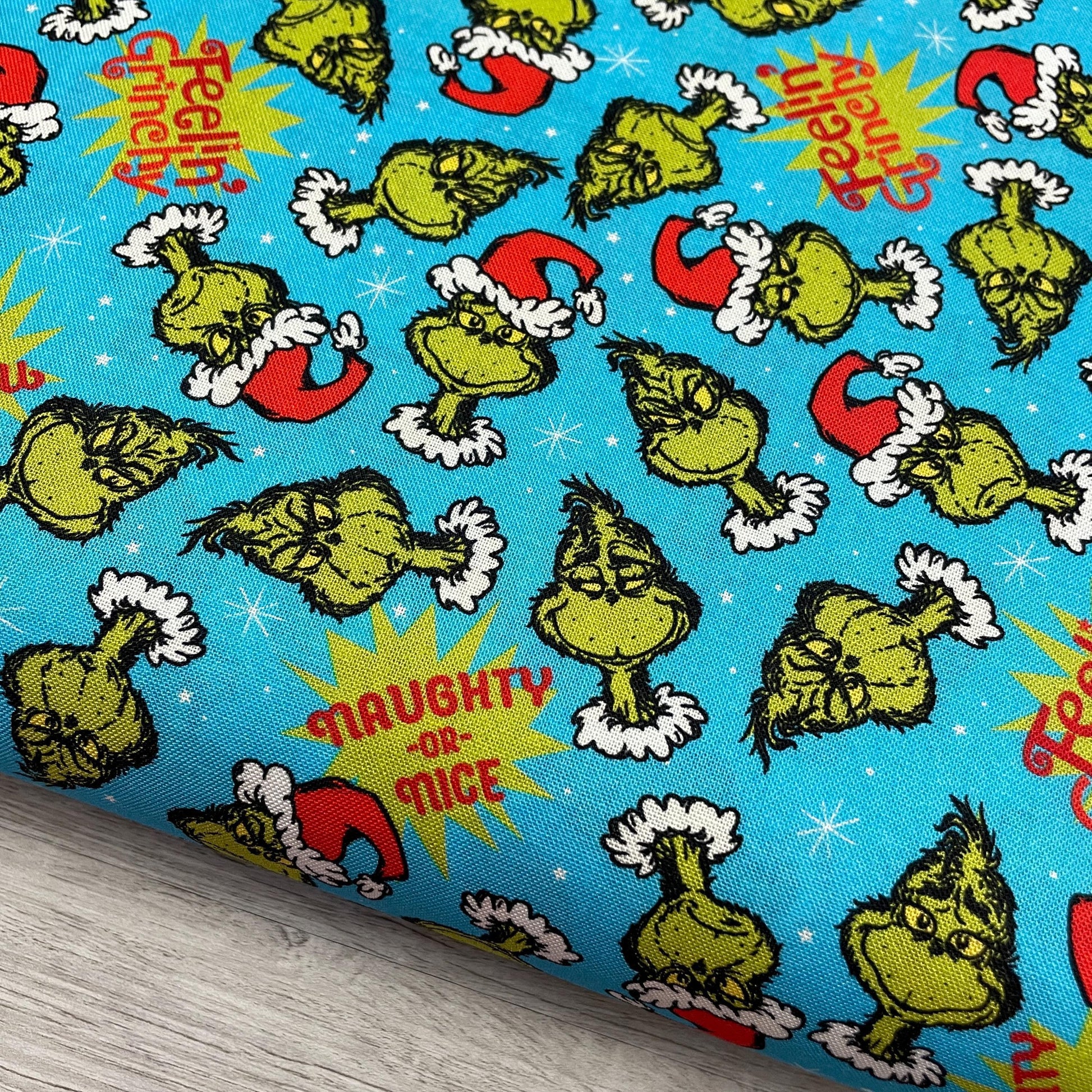 Robert Kaufman Grinch Fabric - Feelin' Grinchy Ice Blue - 100% cotton