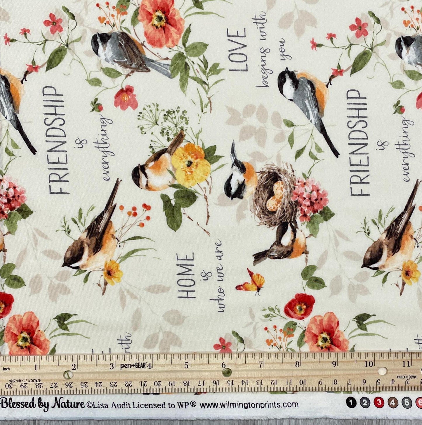 Floral Bird Fabric - Blessed by Nature Collection - Wilmington Prints - 100% Cotton