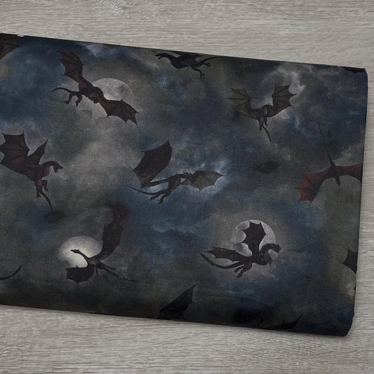 Dragon Silhouettes Fabric - Timeless Treasures - 100% Cotton - Dragon's Lair Collection - Moon