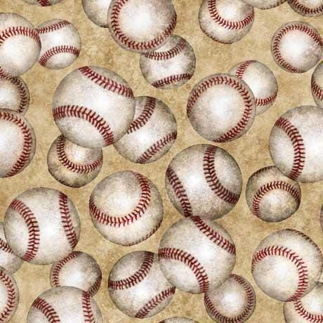 Baseball fabric - Tan - 100% Cotton - QT Fabrics - Bases Loaded - Sports