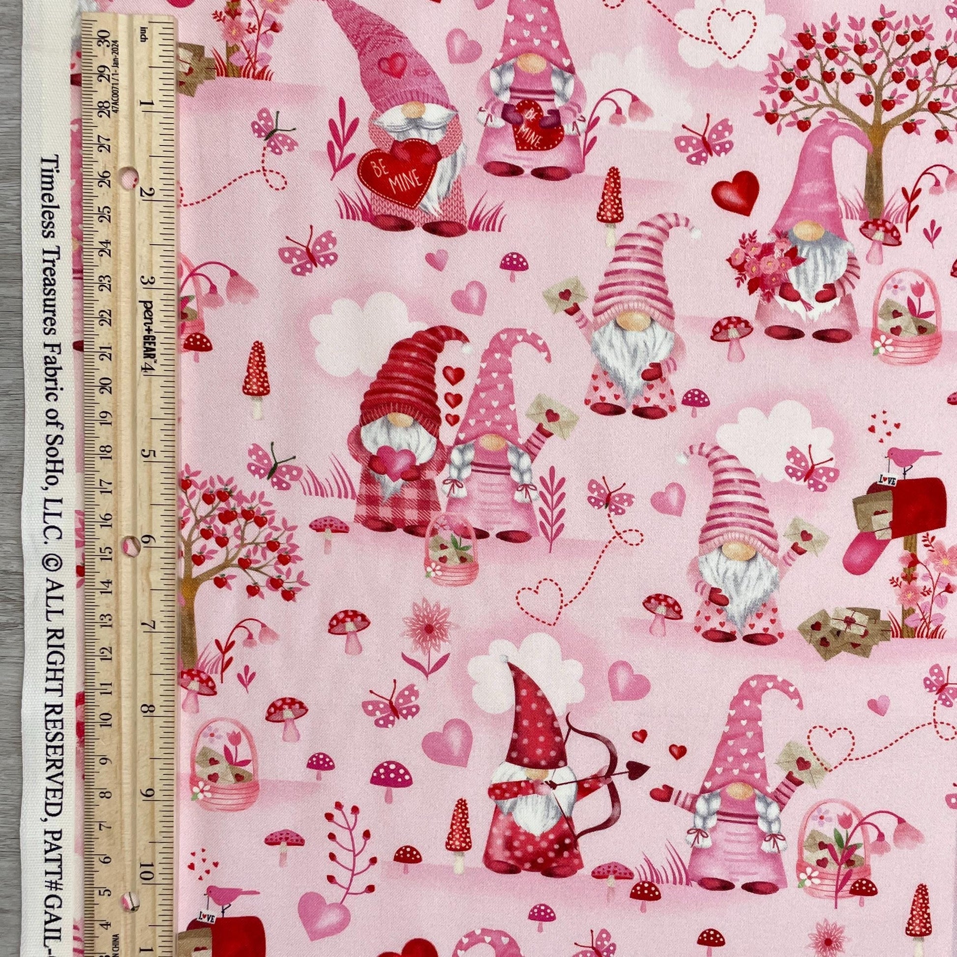 Valentine Gnome Fabric - Timeless Treasures - Gnome One Like You collection - 100% Cotton - Valentine's Day