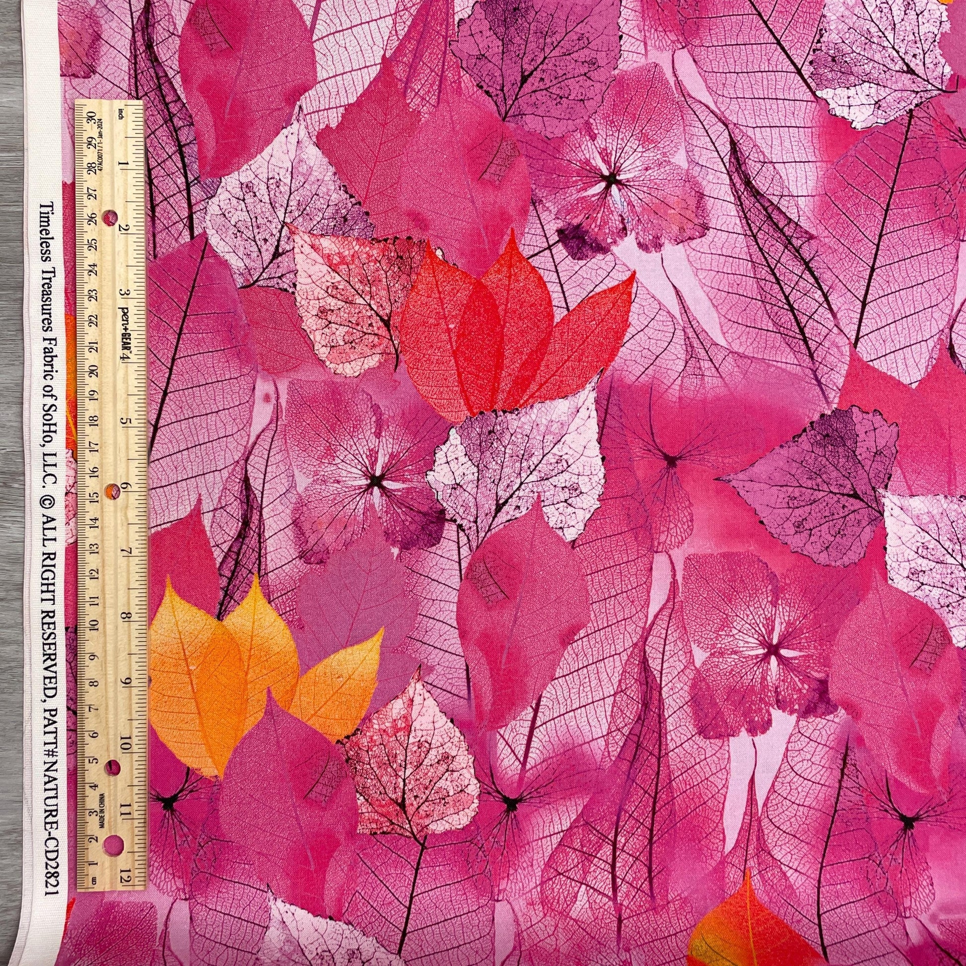 Leaf Fabric - Pink - 100% Cotton - Timeless Treasures - Fanciful Fronds Collection